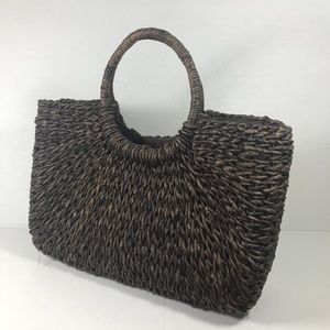Brown straw summer tote bag